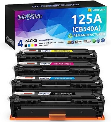 INK E-SALE Replacement for HP 125A HP CB540A CB541A CB542A CB543A Toner Cartridge for use with HP Color Laserjet CP1215 CP1518ni CP1515n CM1312nfi CM1312 MFP Printer, 4 Pack