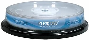 قرص بليكسديسك الطبقي PLEXDISC 645-212 قرص 50 جيجا بايت 6x بلو راي مزدوج أبيض قابل للسحب BD-R DL، عمود دوران 10 أقراص