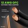 GearIT 12AWG Speaker Cable Wire with Gold-Plated Banana Tip Plugs (10 Feet) in-Wall CL2 Rated, Heavy Duty Braided, 99.9% Oxygen-Free Copper (OFC) - Black, 10ft