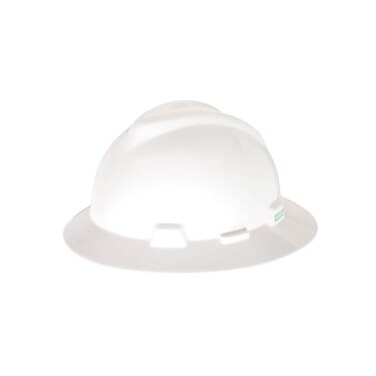 MSA 475369 V-Gard Slotted Full-Brim Hard Hat, with 4-point Fas-Trac III Suspension, Standard, White