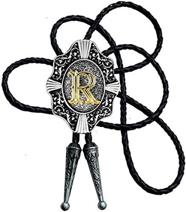 KECOL Western Letter Bolo Tie Cowboy Aalphabet A to Z Neckties Necklace for Men Women