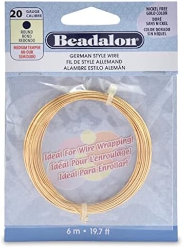 Beadalon German Style Wire for Jewelry Making, Round, Gold Color, 20 gauge, 19.7 m