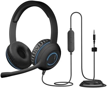 Cyber Acoustics 3.5mm Stereo Headset with Headphones and Noise Cancelling Microphone for PCs, Tablets, and Cell Phones in The Office, Classroom or Home (AC-5002), Black