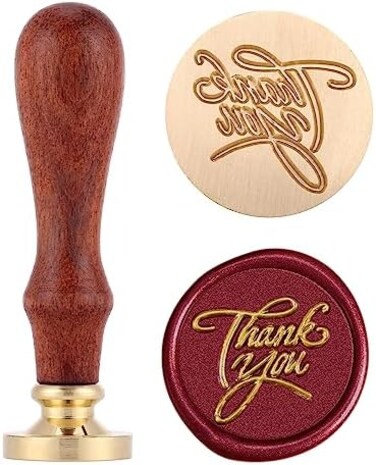 Yoption Brass Head Wooden Handle Thank You#2 Wax Seal Stamp, 1 Inch (2.5 Cm) Diameter, Ideal for Envelopes, Invitations, Gift Packaging, Removable Stamp Head