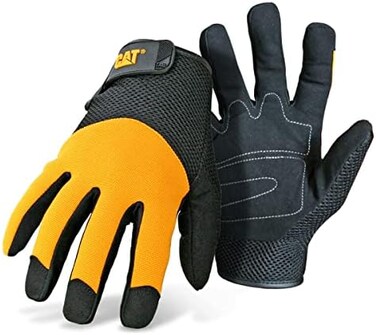 قفازات كات ظهر من سباندكس CAT012215L من اربيلار - اصفر/اسود، L، قفازات مدهونة من الجلد مع جزء شبكي من الخلف
