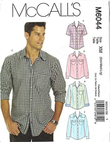 قمصان رجالي McCall's Patterns M6044 مقاس XN كبير جدًا XXL-XXXL، مقاس 1، أبيض