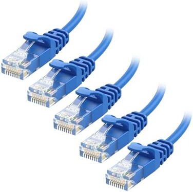 كيبل ماترز 10 جيجا بايت في الثانية 5 حزم كابل إيثرنت قصير بدون عناق Cat6 رفيع للغاية 5 قدم (كابل Cat6 رقيق أزرق)