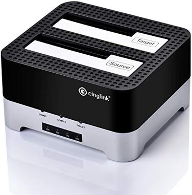 Cinolink USB 3.0 to SATA Dual-Bay External Hard Drive Docking Station with Offline Clone/Duplicator Function for 2.5 &amp; 3.5 Inch HDD SSD SATA (SATA I/II/III) Support 2 x 12TB &amp; UASP, Tool-Free