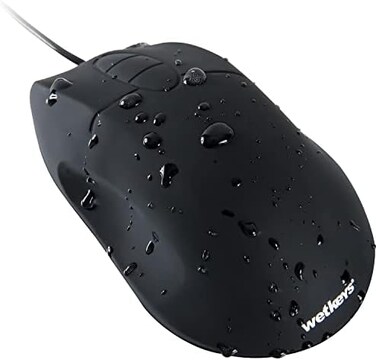 ماوس WetKeys البصري المريح المقاوم للماء، ذو الجودة الاحترافية، مزود بثلاثة أزرار للتمرير (USB/PS2) (أسود)   OMWK0C01-BK