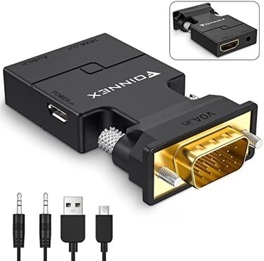 FOINNEX VGA to HDMI Adapter, (VGA Source Output to HDMI Input Connector), TAIHAO Active Male VGA to Female HDMI Converter Supports 1080P@60Hz for Computer, Laptop, Projector (with audio and USB cable)
