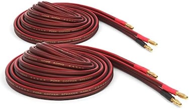سلك ميكا سلك صوت من النحاس النقي مع مقابس موزة مطلي بالذهب، 14AWG، 6 قدم (2 متر)، زوج