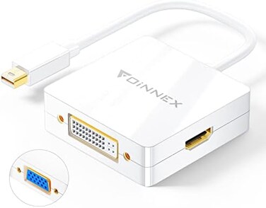 FOINNEX Mini Displayport To Hdmi Vga Dvi Adapter, Microsoft Surface Book Video Display Adapter, Hdmi/Dvi/Vga To Thunderbolt 2 Adapter For Mac, Macbook Pro, Air, Ms Surface Pro 6, 5, 4, 3 To Vga Hdmi D