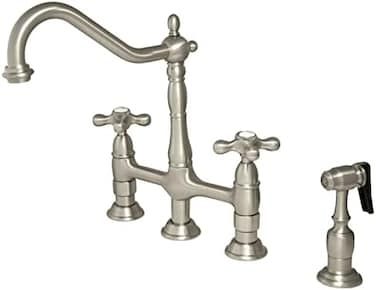 Kingston Brass KS1278AXBS Heritage 8-Inch Kitchen Faucet with Brass Sprayer, Satin Nickel