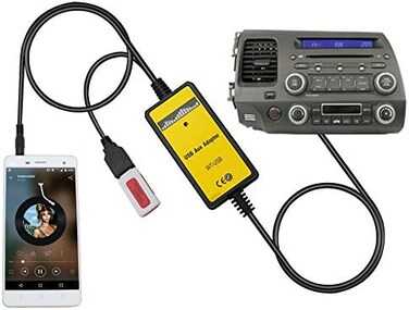 سلك AUX، محول مدخل USB AUX للسيارة متوافق مع هوندا اكورد 2003-2011/سيتي 2002-2011/سي ار في 2005-2011/سيفيك 2006-2011/اوديسي 2005-2011