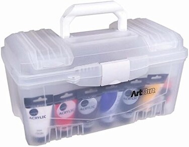 ArtBin 6918AH Twin Top 17 inch Supply Box, Portable Art &amp; Craft Supply Organizer with Handle, [1] Plastic Storage Case, Translucent