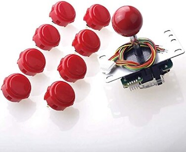 SANWA JLF-TP-8YT Joystick + Sanwa 8 pcs OBSF-30 Push Button Bundle Kit Color : Red - for Arcade Game 4 &amp; 8 Way Adjustable, Compatible with Catz Mad SF4 Tournament Joystick S@NWA
