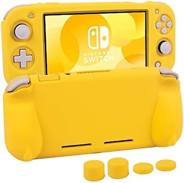 CHIN FAI Silicone Protective Case for Nintendo Switch Lite, Soft Grip Case Cover with Comfort Ergonomic Handles for Nintendo Switch Lite 2019 [Self Stand][4 Thumb Stick Caps] (Yellow)