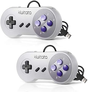 وحدة تحكم ألعاب كلاسيكية SNES USB من kiwitatá، قطعتان، وحدة تحكم ألعاب SNES USB سلكية للكمبيوتر الشخصي، عصا تحكم لأنظمة ويندوز، ماك، راسبيري باي