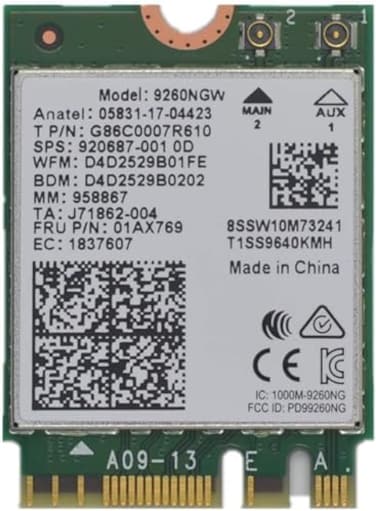 بطاقة واي فاي 9260NGW، نطاق لاسلكي - 9260AC AC 9260 NGFF بطاقة واي فاي M.2 NGFF 2.4/5 جيجا هرتز (160 ميجا هرتز) بلوتوث 5.0 بطاقة واي فاي لاسلكية 1.73 جيجابت في الثانية جيجابت