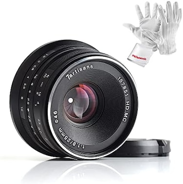 7 ارتيسانس عدسة شيبويه كبيرة F1.8 Aps-C 25 ملم لكاميرات اوليمبوس وبناسونيك مايكرو اربع ايثلوث ام اف تي M4/3 - اسود