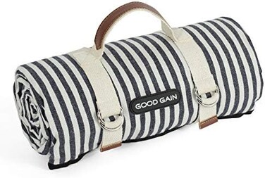 G GOOD GAIN Waterproof Large Picnic Blanket Rug Portable with Carry Strap for Beach Mat or Family Outdoor Camping Party (Navy Blue)