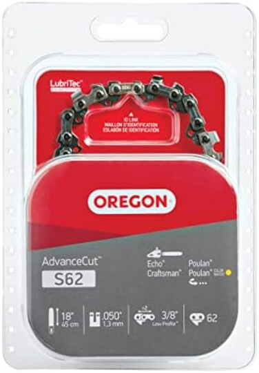 Oregon S62 AdvanceCut Chainsaw Chain for 18-Inch Bar -62 Drive Links &ndash; Low-Kickback Chain fits Husqvarna, Echo, Poulan, Craftsman