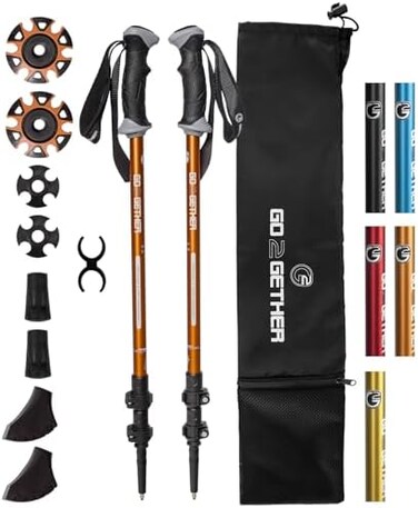 G2 GO2GETHER Trekking Hiking Poles Aluminum Hiking Walking Sticks with Quick Adjustable Locks - Comfort Handle - Padded Strap - Snow Baskets Attached-Suitable for hiking, walking