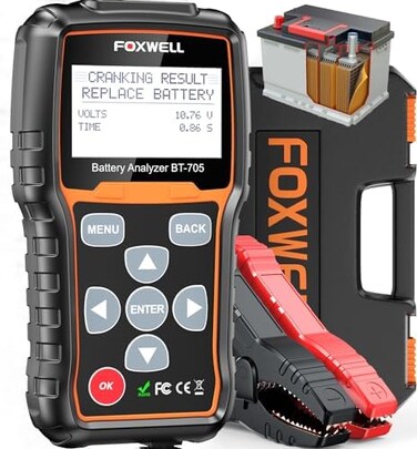 FOXWELL BT705 Car Battery Analyzer 12V 24V, Automotive 100-2000CCA Battery Load Tester Battery Analyzer Digital Charging System Alternator Analyzer Cold Cranking for Heavy Duty Truck Boat, etc