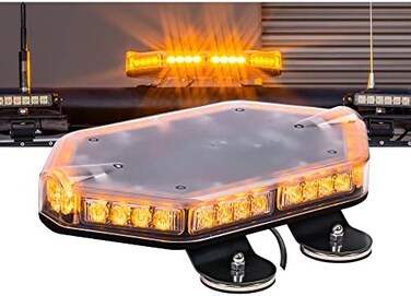 لمفس شريط اضاءة LED صغير NFMB40 12 انش 40 وات من نانو فلير [فئة SAE 1] [72 نمط فلاش] [سلك 12 قدم] [مغناطيس اوروبي] ضوء تحذير من الطوارئ - كهرماني