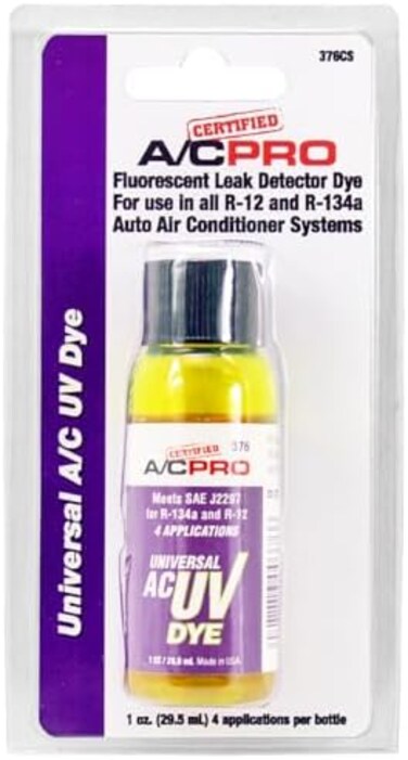 InterDynamics Certified A/C Pro Car Air Conditioner Leak Detector Dye, Leak Detection UV Dye Detects Leaks in R-12 and R-134A Air Condition Systems, 1 Oz
