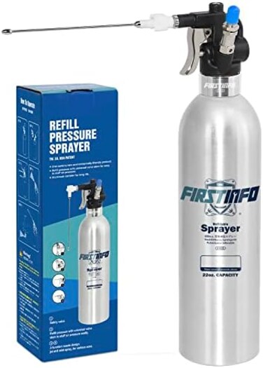 FIRSTINFO A1635 Patented Max. Pressure 110 psi 650ml Aluminum Canister Aerosol Refillable Fluid Storage Spray Can/Pneumatic Compressed Air Sprayer