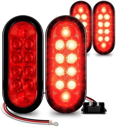 ONLINE LED STORE TRUE MODS 4pc 6" Red Oval Trailer Tail Light Kit [DOT FMVSS 108] [SAE S2TSI6P2] [Grommet &amp; Plug] [IP67 Waterproof] [Stop Turn Tail] Trailer Brake Lights for Boat Trailer RV Trucks