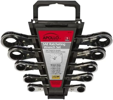 Apollo Tools DT1212 SAE Ratcheting Wrench Set, 5-Piece, Black