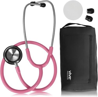 Vive Precision Dualhead Stethoscope Dual Head Diaphragm Bell For Nurses Er Cardiology Veterinary Fetal Pediatrics Blood Pressure Kit Double Barrel Chestpiece Device For Doctors Students Standard Pink