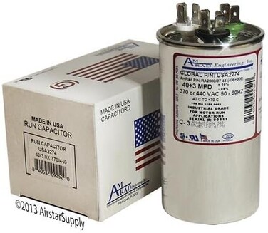 AMRAD 40 + 3 uf/Mfd Round Dual Universal Capacitor Replacement USA2274 Replacement - Used for 370 or 440 VAC, Made in The U.S.A.