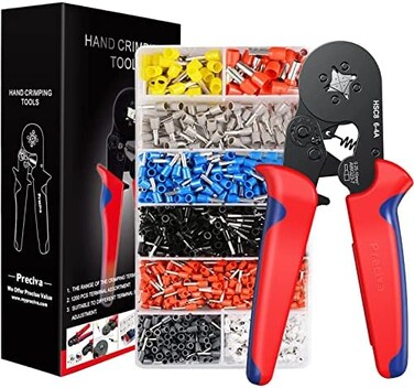 Preciva Ferrule Crimping Tool Kit, AWG23-7 Self-adjustable Ratchet Wire Crimping Tool Kit Crimper Plier Set with 1200PCS Wire Terminals Crimping Connectors Wire End Ferrules