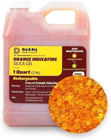 Dry &amp; Dry 1 Quart Orange Premium Desiccant Indicating Silica Gel Beads - 2 LBS Reusable 2 LBS(1 Quart) DDORANGE1QTR