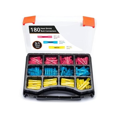Wirefy 180 PCS Heat Shrink Butt Connectors Kit - Marine Grade Butt Connectors - Wire Butt Splice Connectors - Electrical Waterproof Heat Shrink Butts - 22-10 AWG