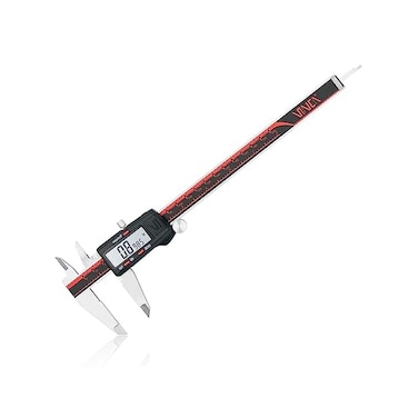 VINCA DCLA-0805 Quality Electronic Digital Vernier Caliper Inch/Metric/Fractions Conversion 0-8 Inch/200 mm Stainless Steel Body Red/Black Extra Large LCD Screen Auto Off Featured Measuring Tool
