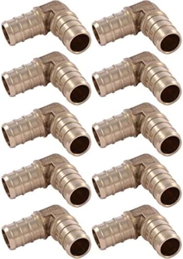 SharkBite 1/2 Inch Crimp 90 Degree Elbow, Pack of 10, Brass Plumbing Fitting, PEX Pipe, PE-RT, UC248LFA10.
