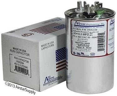 استبدال مثل الأمريكية - 45 + 10 فائق التوهج/Mfd 370/440 VAC AmRad مكثف دائري عالمي مزدوج الصنع في الولايات المتحدة الأمريكية.