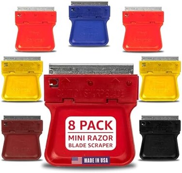 miniscraper MINISC Original Mini Razor Scrapers, 8 Pack U.S. Made For Sc Off Paint Decals Labels Stickers and Debris On a Variety Of Surfaces