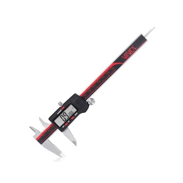VINCA DCLA-0605 Electronic Digital Vernier Micrometer Caliper Measuring Tool Stainless Steel Large LCD Screen 0-6 Inch/150mm, Inch/Metric/Fractions, Red/Black