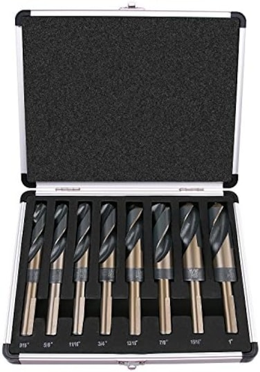 EFFICERE Best Choice 8-Piece 1/2&rdquo; Shank Silver and Deming Drill Bit Set in Aluminum Carry Case, High Speed Steel (HSS)   SAE Size 9/16&rdquo; - 1&rdquo; by 1/16th Increment
