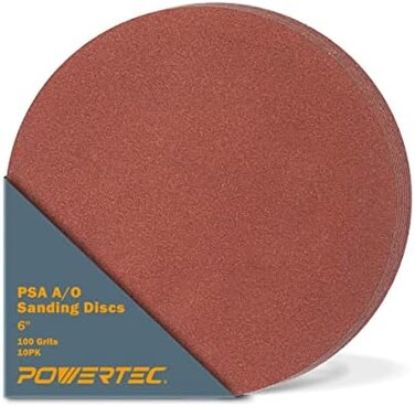 POWERTEC 110260 6-Inch PSA 100 Grit Aluminum Oxide Adhesive Sanding Disc, 10-Pack