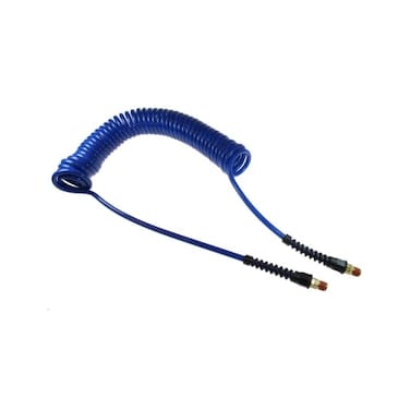 Coilhose Pneumatics PU14-25B-B Flexcoil Polyurethane Coiled Air Hose, 1/4-Inch ID, 25-Foot Length with (2) 1/4-Inch Reusable Strain Relief MPT Swivel Fittings, Dark Blue