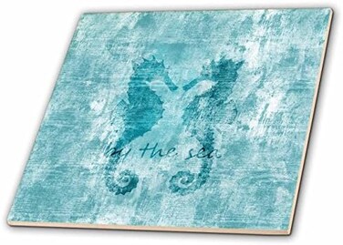 3dRose Aqua Nautical Beach Sea Horses - Ceramic Tile, 12" (ct_213039_4)