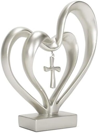 Dicksons ons Marriage Takes Three Matte Silver Finish 33cm Cross in Middle of Hearts Tabletopper