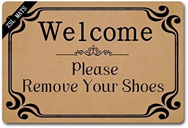 ZSL Indoor Outdoor Doormat Non Slip Door Mats Funny Welcome Front Door mat Personalized Design Kitchen Non Slip Entrance Shoe mat and Rugs (23.6 X 15.7 in) Welcome Please Remove Your Shoes