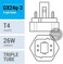 كيه او ار مجموعة من 4 انابيب 26 وات - قاعدة GX24Q-3 (4 دبابيس) - 2700 كلفن ابيض دافئ - لمبة اضاءة CFL - بديل سيلفانيا 20879 CF26DT/E/IN/827 - فيليبس 458240 PL-T 26W/827/4P/ALTO - GE